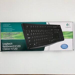 Logitech Black Full-Size Wired Keyboard K120 spill resistant new in box